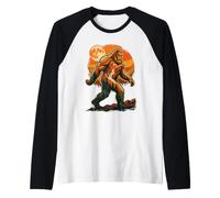Bigfoot Sasquatch Moon Forest Cryptid Vintage Raglan Baseball Tee