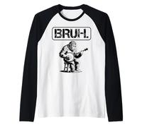 Bigfoot Sasquatch Playing Banjo, Bruh Meme Raglan Baseball Tee