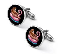 Bigfoot Sasquatch Pool Party Flamingo Shirt Cufflinks Round Cuff Links for Business Wedding Party Father's Day Gift 2.0cm