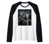 Bigfoot Sasquatch Selfie Rock On UFO Funny Raglan Baseball Tee