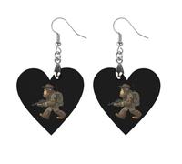 Bigfoot Sasquatch Soldier Women Dainty Drop Earring Heart Earring | Lightweight Earrings,Wooden Dangle Jewelry,Stylish Party Accessory