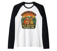 Bigfoot Saw Me Nobody Believes Him Alien Love Hand Sign Raglan Baseball Tee