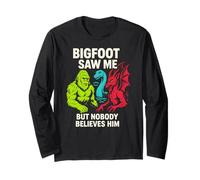 Bigfoot Saw Me Nobody Believes Him Funny Mens Cryptid Long Sleeve T-Shirt