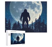 Bigfoot Silhouette Moon Wooden Jigsaw Puzzles for Adults Brain-Teasing Game Idea Puzzle Gift 500 PCS