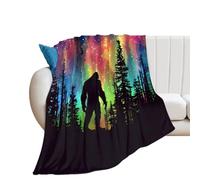 Bigfoot Silhouette Rainbow Aurora Flannel Throw Blanket 250 GSM Lightweight Fuzzy Lap Blankets for All Seasons Gift 40"*50" （100 * 130cm）