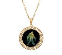 Bigfoot Silhouette with Scenic Forest Shiny Pendant Necklaces for Women Circle Diamond Necklace Charms Wedding Anniversary Birthday