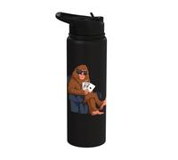 Bigfoot Sitting in a Couch Playing Poker Gambling Sasquatch Stainless Steel Insulated Water Bottle