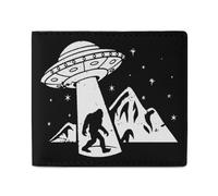 Bigfoot Spaceship Aliens Men Wallet Leather Bifold Wallets with Window Slim Minimalist Front Pocket