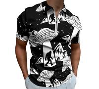 Bigfoot Spaceship Aliens Men's Polo Shirts Short Sleeve T Shirt Casual Golf Tee Top 4XL