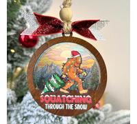 Bigfoot Squatchin' Through The Snow Suncatcher Christmas Ornament Funny Naughty Ugly Christmas Tree Ornaments Wooden Humor Gag Gift (squatching)