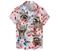 Bigfoot Starry Night Hawaiian Shirts for Men, Funny Bigfoot Starry Night Button Down Short Sleeve Hawaiian Shirt, Raccoon Tropical Hw1, L