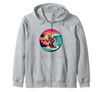 Bigfoot Surfboard Beach Summer Surfing Sasquatch Hawaiian Zip Hoodie