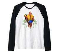 Bigfoot Surfer Beach Summer Vacation Sasquatch Surfing Raglan Baseball Tee