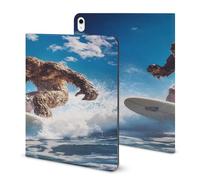 Bigfoot Surfing Beach Compatible with iPad Protective Case with Pen Holder Book Style