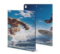 Bigfoot Surfing Beach Compatible with iPad Protective Case with Pen Holder Book Style
