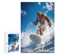 Bigfoot Surfing Beach Funny Wooden Picture Vertical Version Puzzle Wood Jigsaw Creative Gift for Adults And Family Game