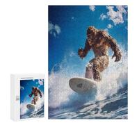 Bigfoot Surfing Beach Funny Wooden Picture Vertical Version Puzzle Wood Jigsaw Creative Gift for Adults And Family Game