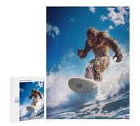 Bigfoot Surfing Beach Funny Wooden Picture Vertical Version Puzzle Wood Jigsaw Creative Gift for Adults And Family Game
