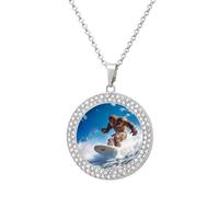 Bigfoot Surfing Beach Vintage Necklace Gold Silver Pendant Jewelry Lady Multicolored Diamond Necklaces with Chain