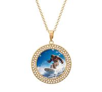 Bigfoot Surfing Beach Vintage Necklace Gold Silver Pendant Jewelry Lady Multicolored Diamond Necklaces with Chain