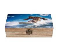 Bigfoot Surfing Beach Vintage Wooden Storage Box with Hinged Lid Fashion Jewelry Organizer Decorative Keepsake Boxes