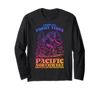 Bigfoot Surfing I Ride On Foggy Tides Pacific Northwest Long Sleeve T-Shirt