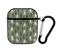 Bigfoot Trees Pattern Cute Earbuds Case Compatible with Airpods 1/2 Wireless Headphones Cover with Carabiner