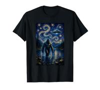 Bigfoot UFO Swirling Van Gogh Mysterious Starry Night Sky Value Graphic T-Shirt