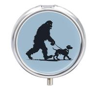 Bigfoot Walking Dachshund Pill Box 3 Compartment Small Portable Medicine Case Pill Organizer for Pocket Purse