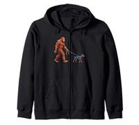 Bigfoot walking Doberman pinscher for women men kids Zip Hoodie