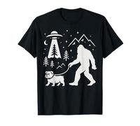 Bigfoot Walking English Bulldog Sasquatch UFO Abduction T-Shirt