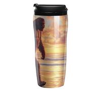 Bigfoot Walking in Beach Sunset Printed Reusable Coffee Mug Insulated Travel Drinking Cup Water Bottle with Lid 350ml