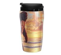 Bigfoot Walking in Beach Sunset Printed Reusable Coffee Mug Insulated Travel Drinking Cup Water Bottle with Lid 250ml