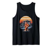Bigfoot Walking Past Truck Sunset Scene Tank Top