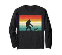 Bigfoot Walking with a Boston Terrier pet Men Women Vintage Long Sleeve T-Shirt
