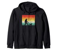 Bigfoot walking with a Brittany spaniel dog pet vintage Zip Hoodie