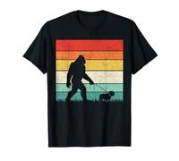 Bigfoot Walking with a Bulldog pet for Women Men Vintage T-Shirt