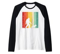 Bigfoot Walking with a German Shepherd pet Men Women Vintage Raglan Baseball Tee