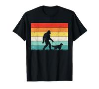 Bigfoot Walking with a Golden Retriever Dog pet Vintage T-Shirt