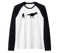 Bigfoot Walking with Dinosaur Sasquatch pet T-Rex Raglan Baseball Tee