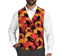 Bigfoot Walking with Fishing Men's Suit Vest Business Formal Dress Casual Western Cufflinks Slim Fit Waistcoat with Pockets
