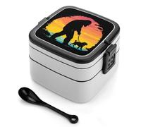 Bigfoot Walking with French Bulldog Bento Box Double Layer Stackable Lunch Box with Spoon Leak-Proof for Office Picnic Camping
