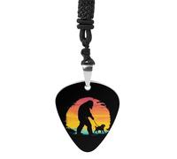Bigfoot Walking with French Bulldog Vintage Pick Necklace Guitar Bass Pick Pendant &B Steel Music Jewelry for Music Lovers