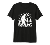 Bigfoot Walking with Jack Russell Terrier Sasquatch & Dog Premium T-Shirt