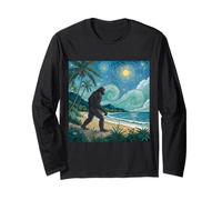 Bigfoot Walks the Beach Under Starry Tropical Sky Long Sleeve T-Shirt