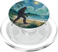 Bigfoot Walks the Beach Under Starry Tropical Sky PopSockets PopGrip for MagSafe