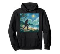 Bigfoot Walks the Beach Under Starry Tropical Sky Pullover Hoodie