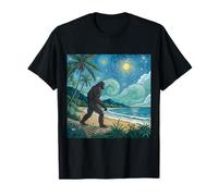 Bigfoot Walks the Beach Under Starry Tropical Sky T-Shirt