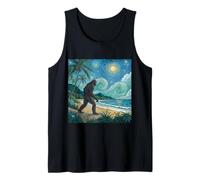 Bigfoot Walks the Beach Under Starry Tropical Sky Tank Top