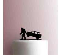 Bigfoot With Car - Acrylic Cake Topper 6 Inch Width/White
